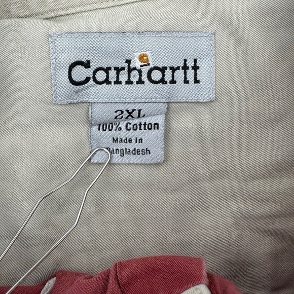 Carhartt Mens Button Down Shirt Short Sleeve Brick Red 2XL‎ Work Casual - Picture 5 of 6